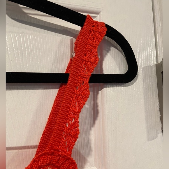 NWT Madden NYC Size XL Orange Coral Stripe Crochet Crop Top V Neck Adjustable - Picture 4 of 13